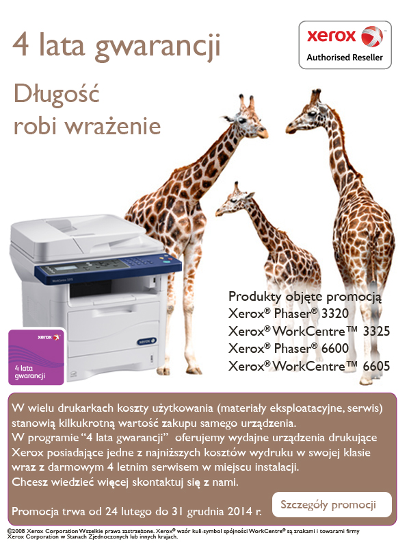 Urządzenia Xerox z 4-letnią gwarancją!